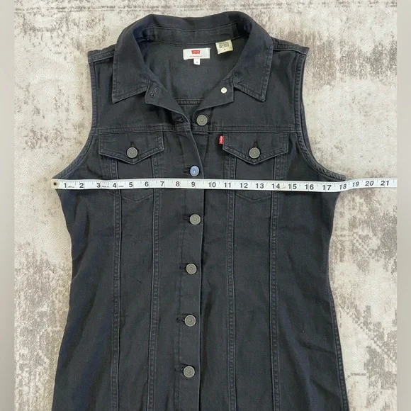 LEVI'S “Aubrey” Black Denim Sleeveless Button Front Short Dress Women’s Size M - Picture 10 of 12